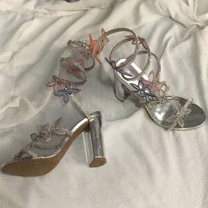 Silver butterfly strap heels